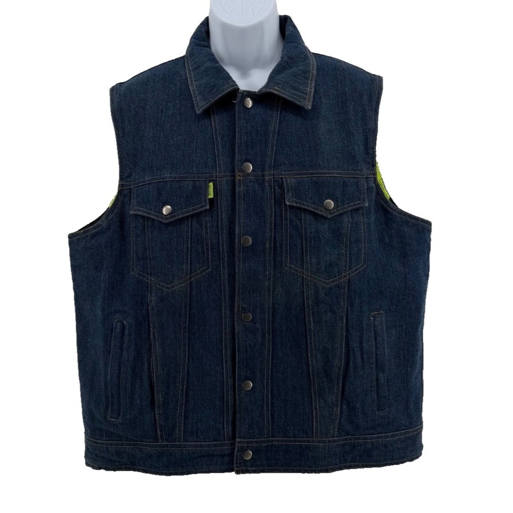 Missing Link Lawless Reversible Denim Safety Vest Men's Hi Viz Green Motorcycle